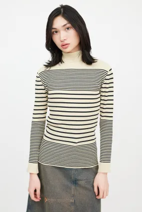 Classique Beige & Black Striped Turtleneck Top