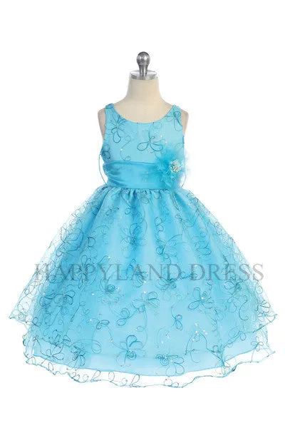 D736 Floral Embroidered Organza Dress (6 Diff. Colors)