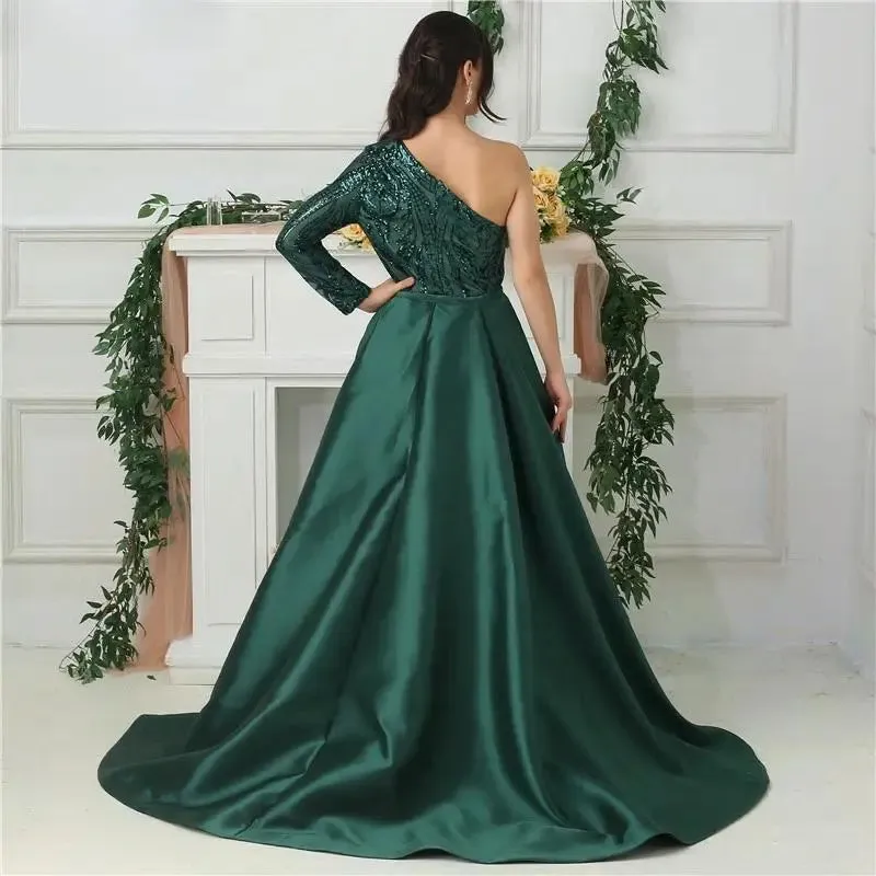 Delara Green Sequined Gown