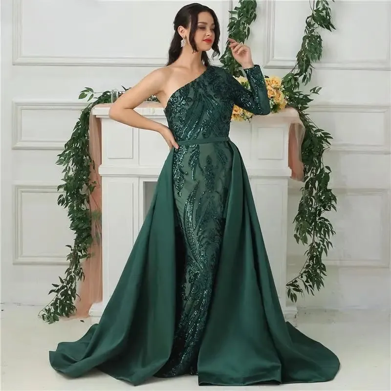 Delara Green Sequined Gown