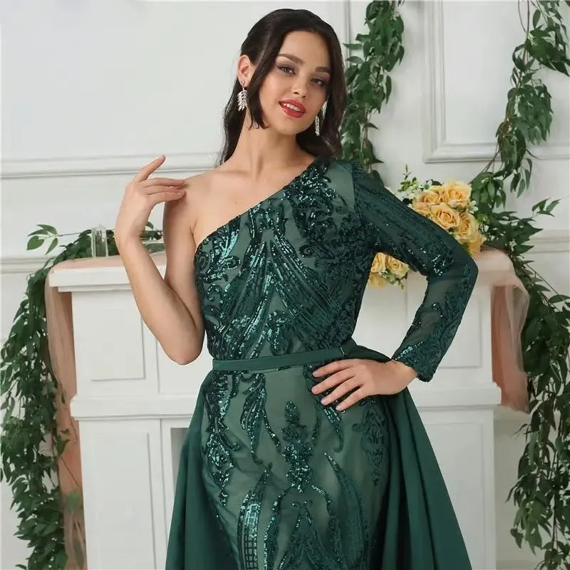 Delara Green Sequined Gown