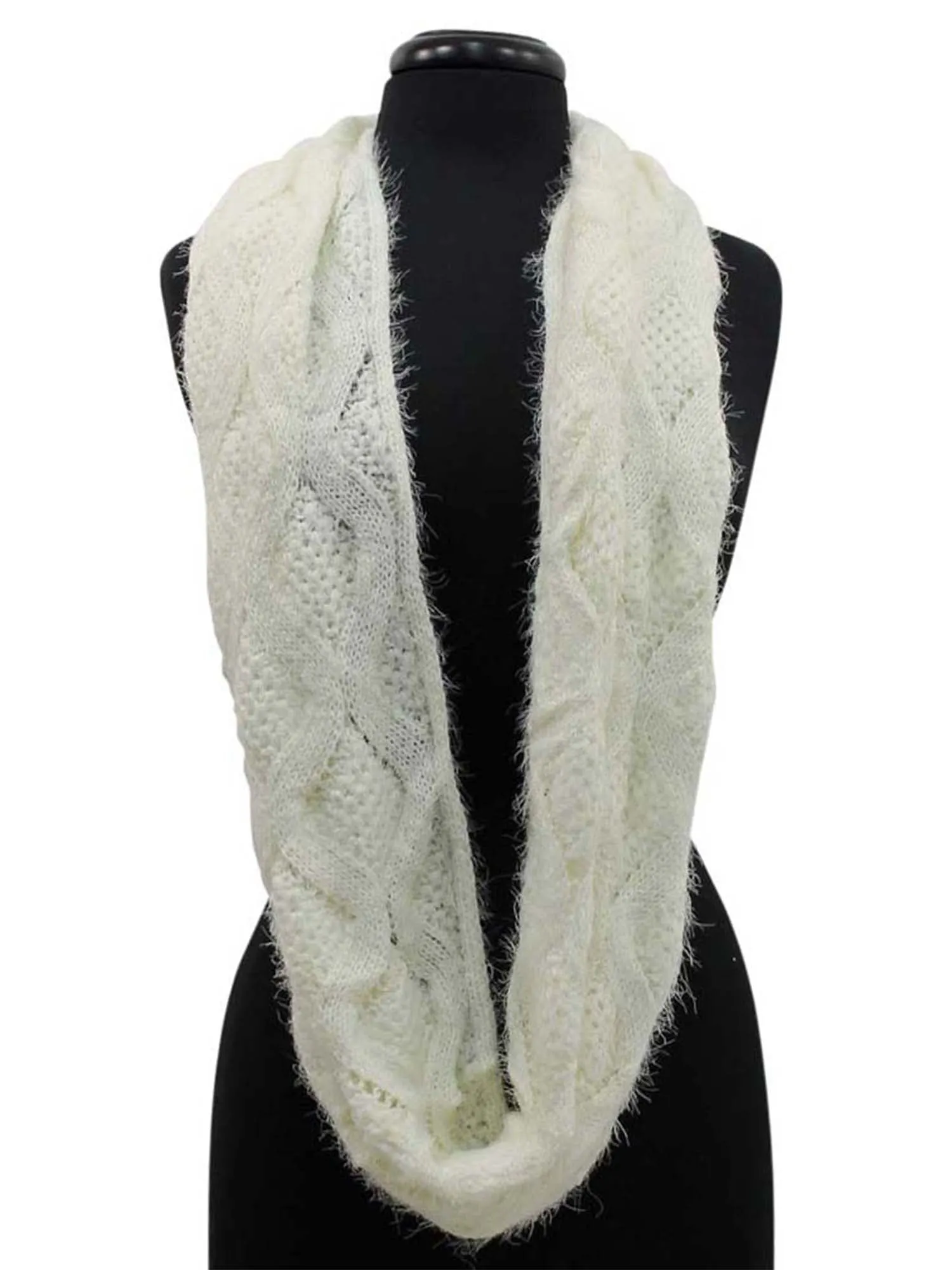 Diamond Knit Plush Fuzzy Eyelash Infinity Circle Scarf