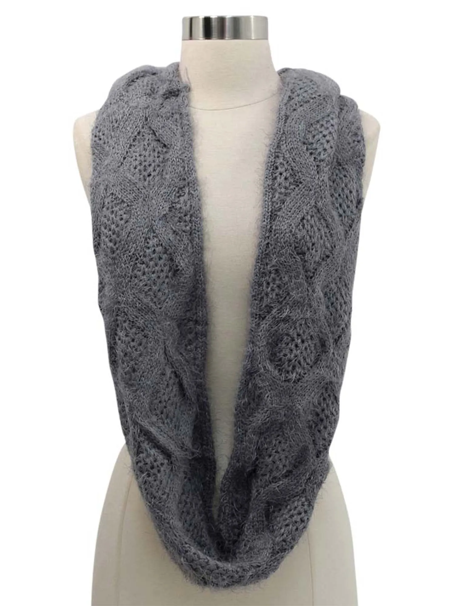 Diamond Knit Plush Fuzzy Eyelash Infinity Circle Scarf