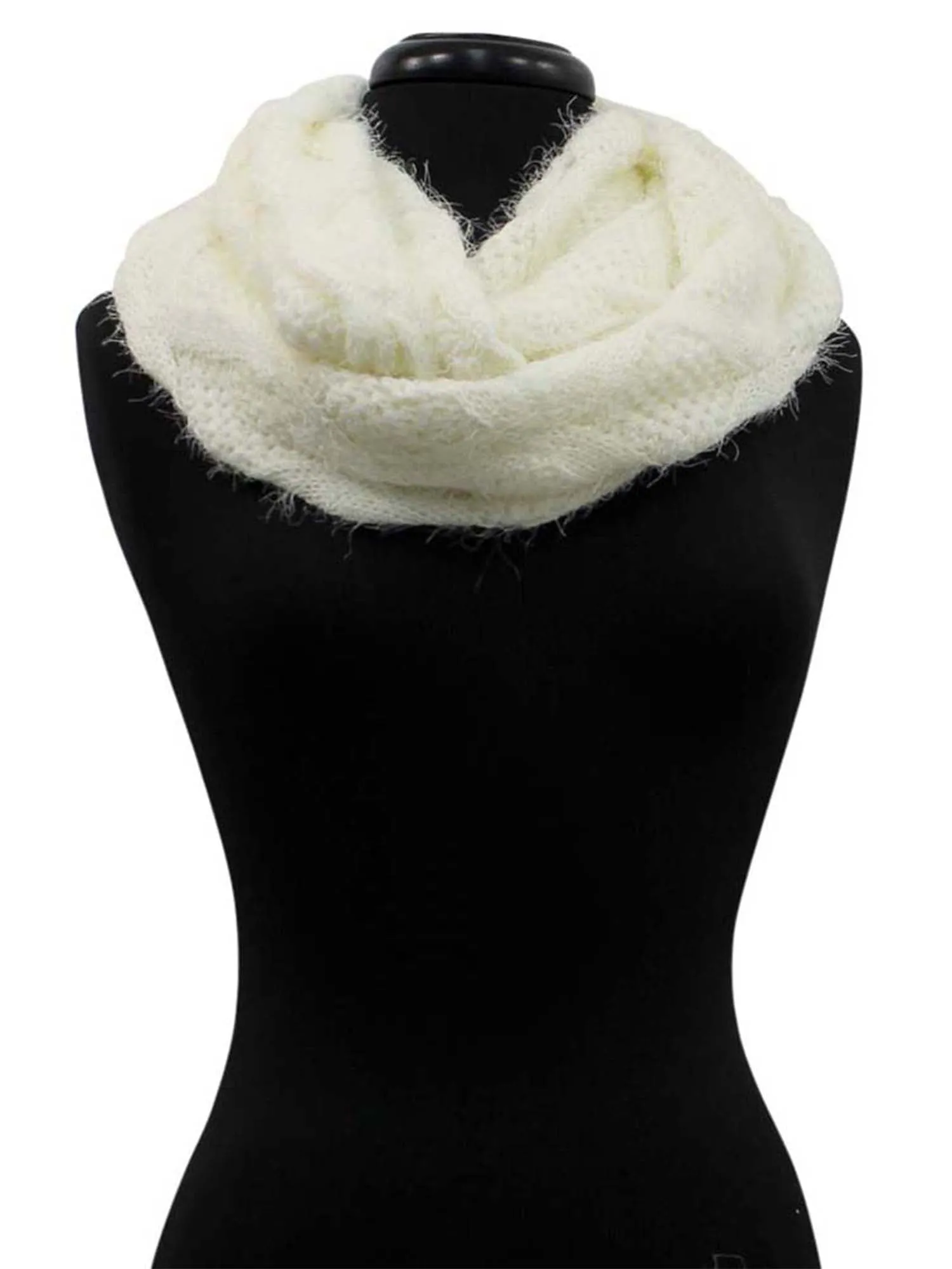 Diamond Knit Plush Fuzzy Eyelash Infinity Circle Scarf