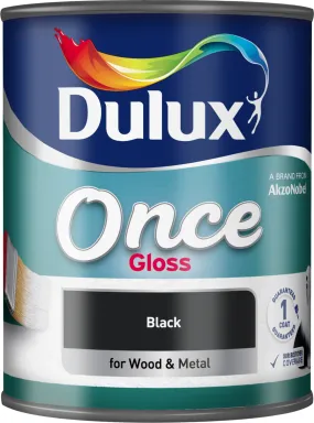 Dulux Once Gloss Paint For Wood And Metal - Black 750ml