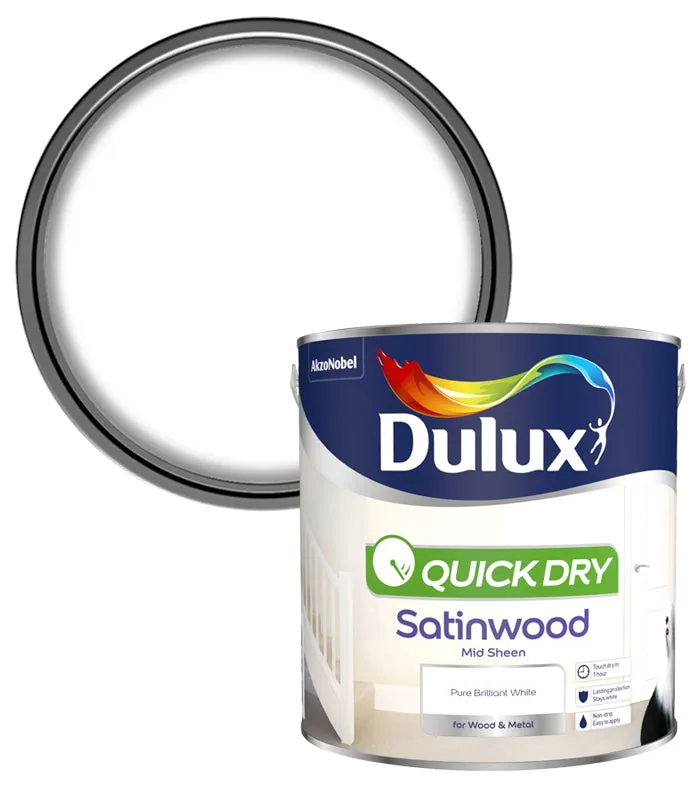 Dulux Quick Dry Satinwood Paint - Pure Brilliant White