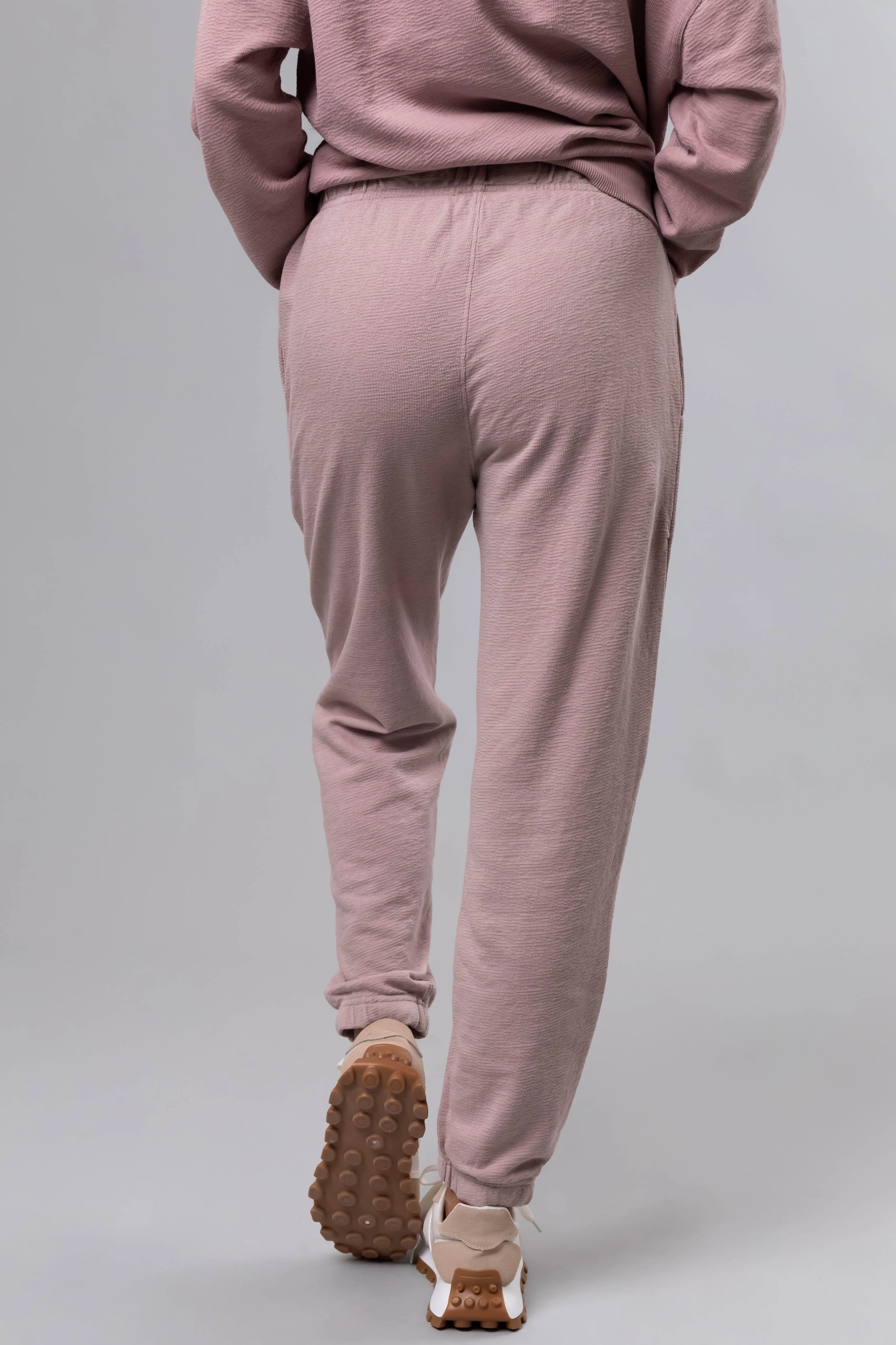 Dusty Blush Textured Knit Drawstring Joggers