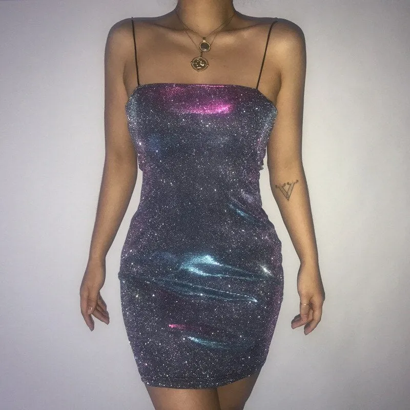 Fashionkova  Shinning Sequined Sexy Party Dress Women Spaghetti Strap Backless Bodycon Bandage Mini Club Dresses Vestidos 2023 Autumn