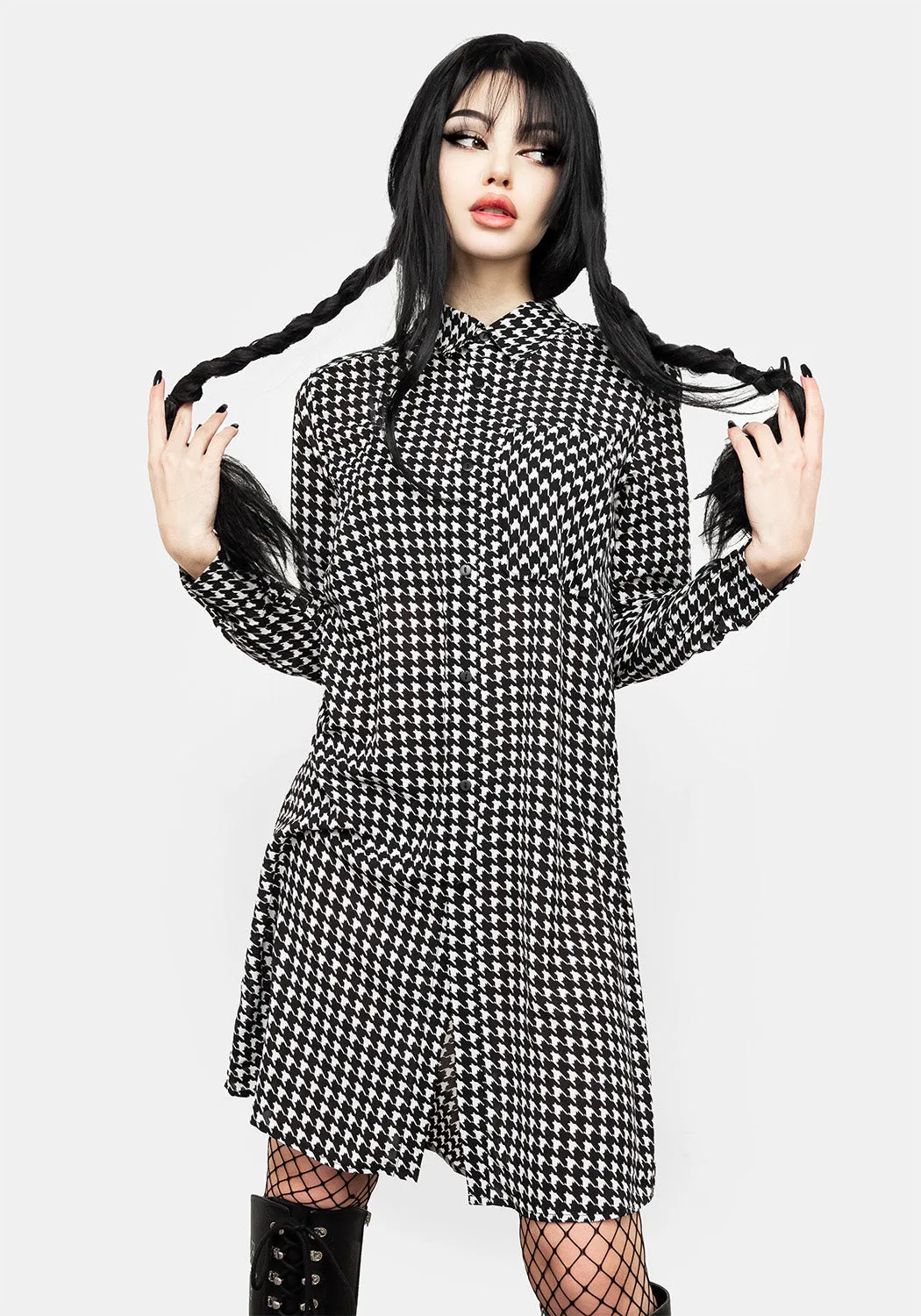 FATALE HOUNDSTOOTH SHIRT DRESS