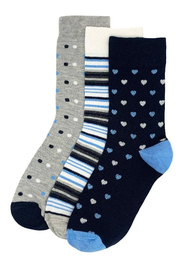 Flexitop Socks 3 Pack Bamboo Socks - Blue Stripes and Grey