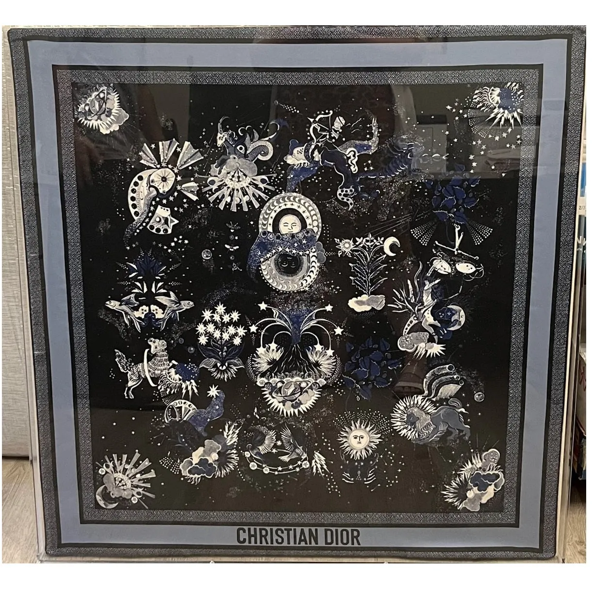 Framed Christian Dior Blue Zodiac Scarf