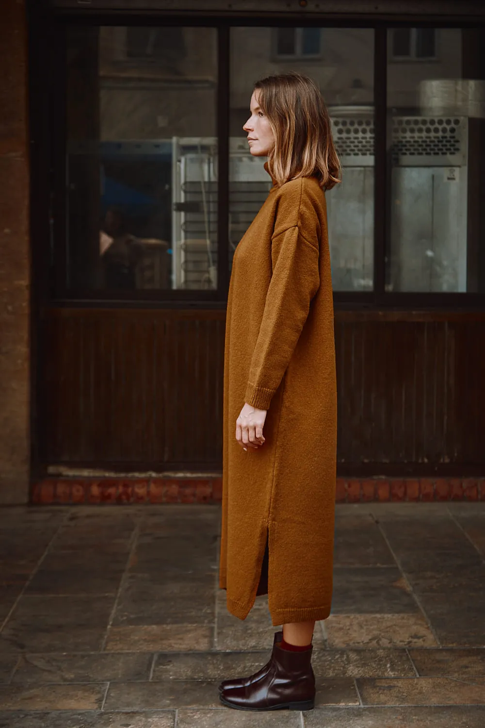 FREYA Knit Dress in Merino Wool - Amber