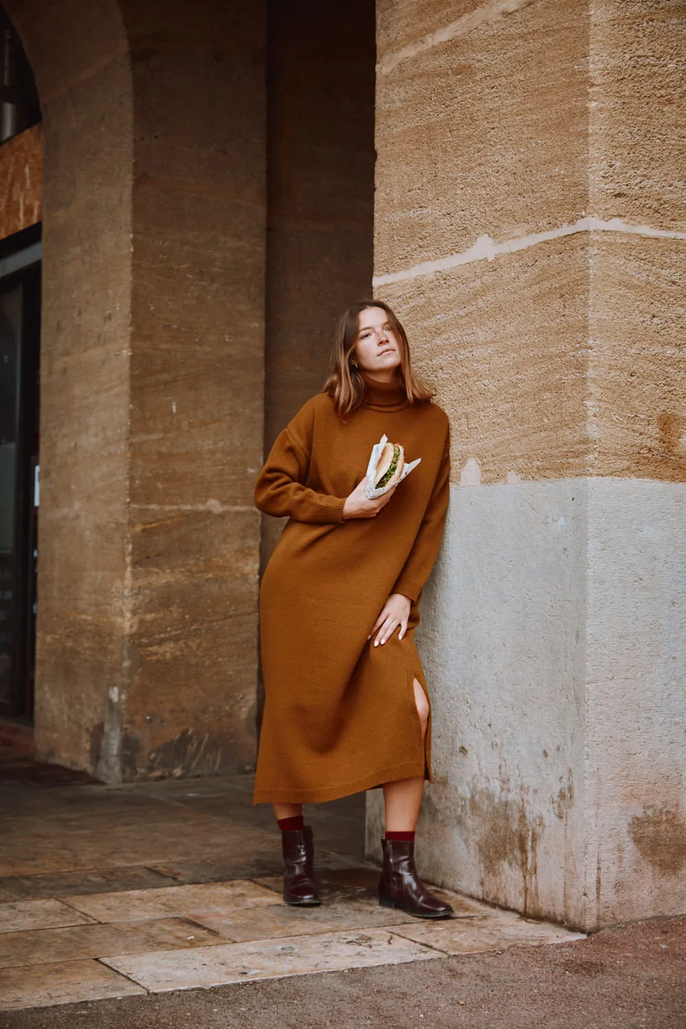 FREYA Knit Dress in Merino Wool - Amber