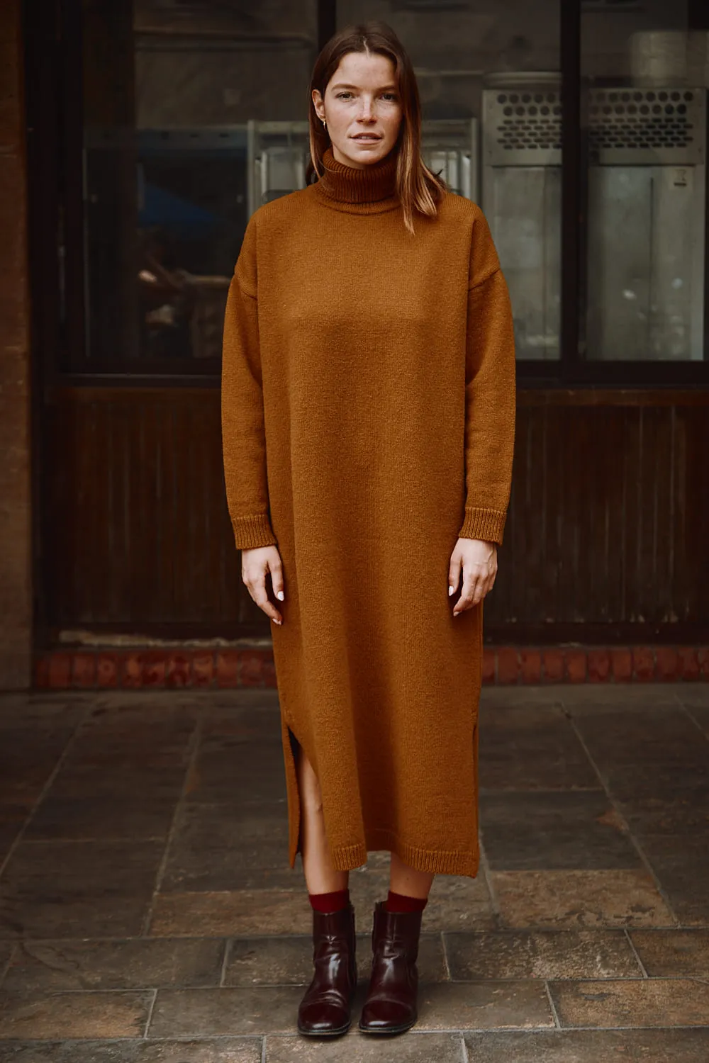 FREYA Knit Dress in Merino Wool - Amber