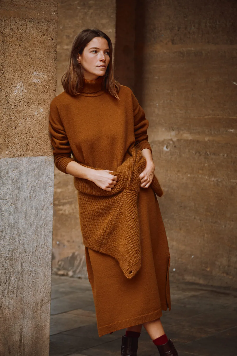 FREYA Knit Dress in Merino Wool - Amber