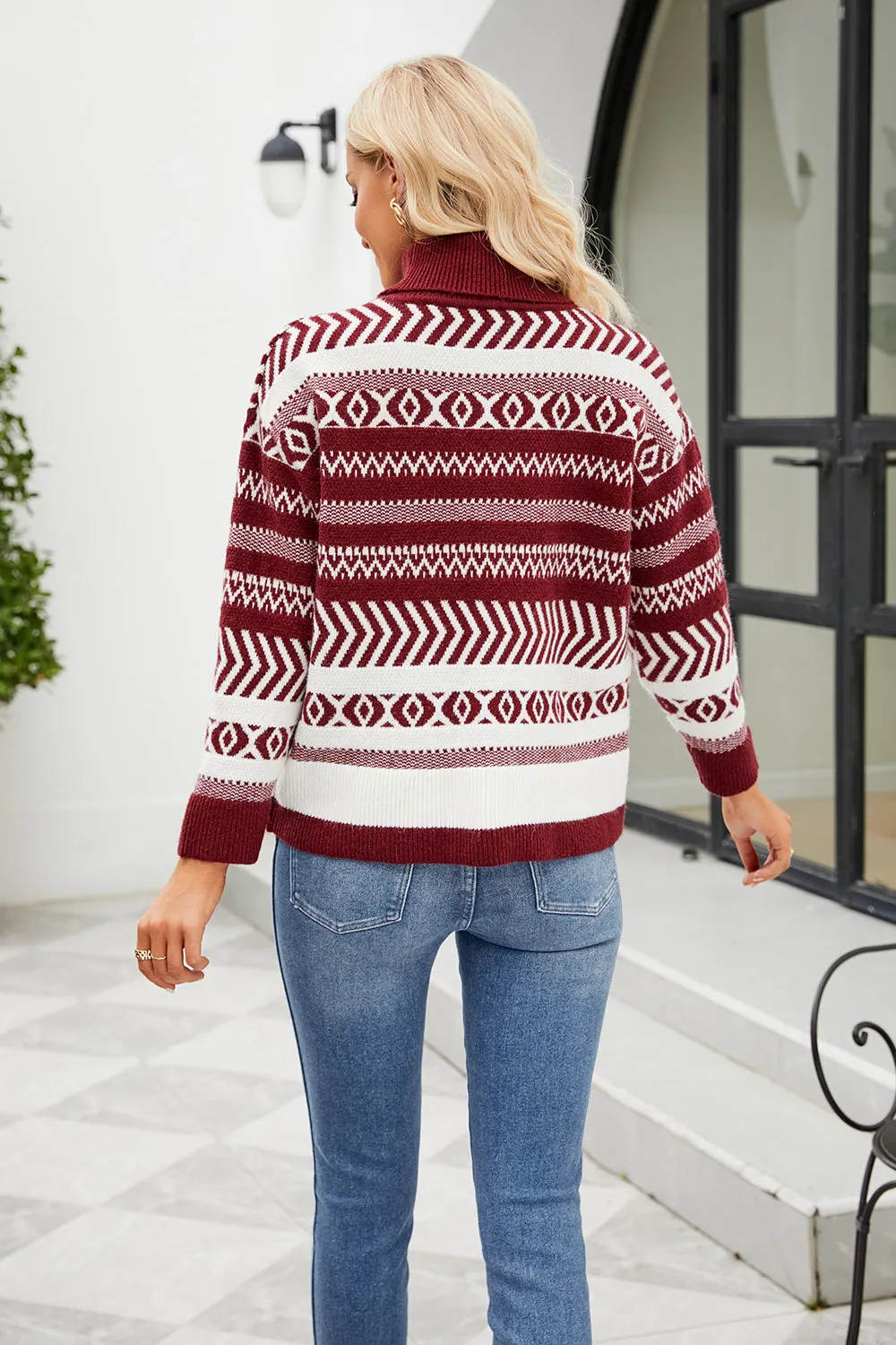 Geometric Turtleneck Long Sleeve Sweater