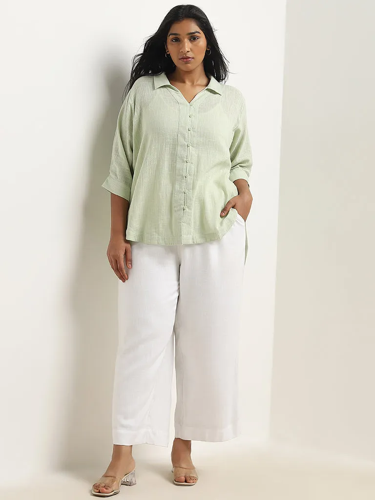 Gia Light Sage High-Low Cotton Blouse