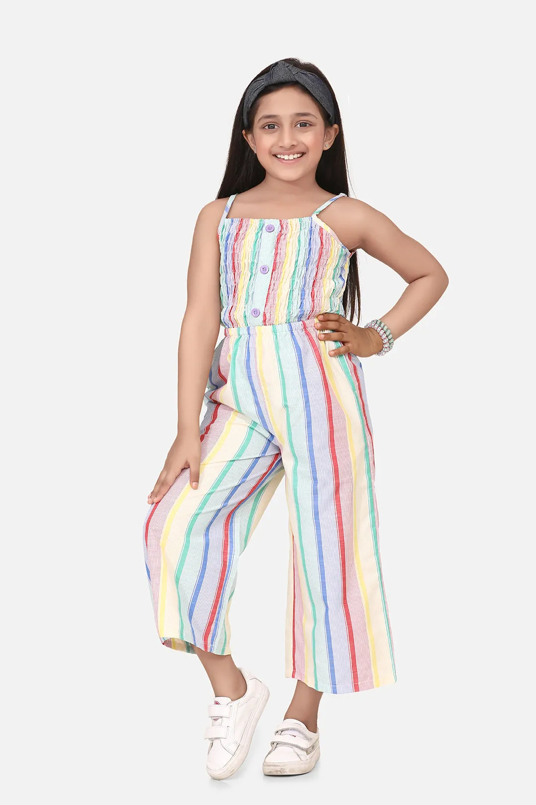 Girl's  Cotton Blend Multicolour Jumpsuit - StyleStone Kid