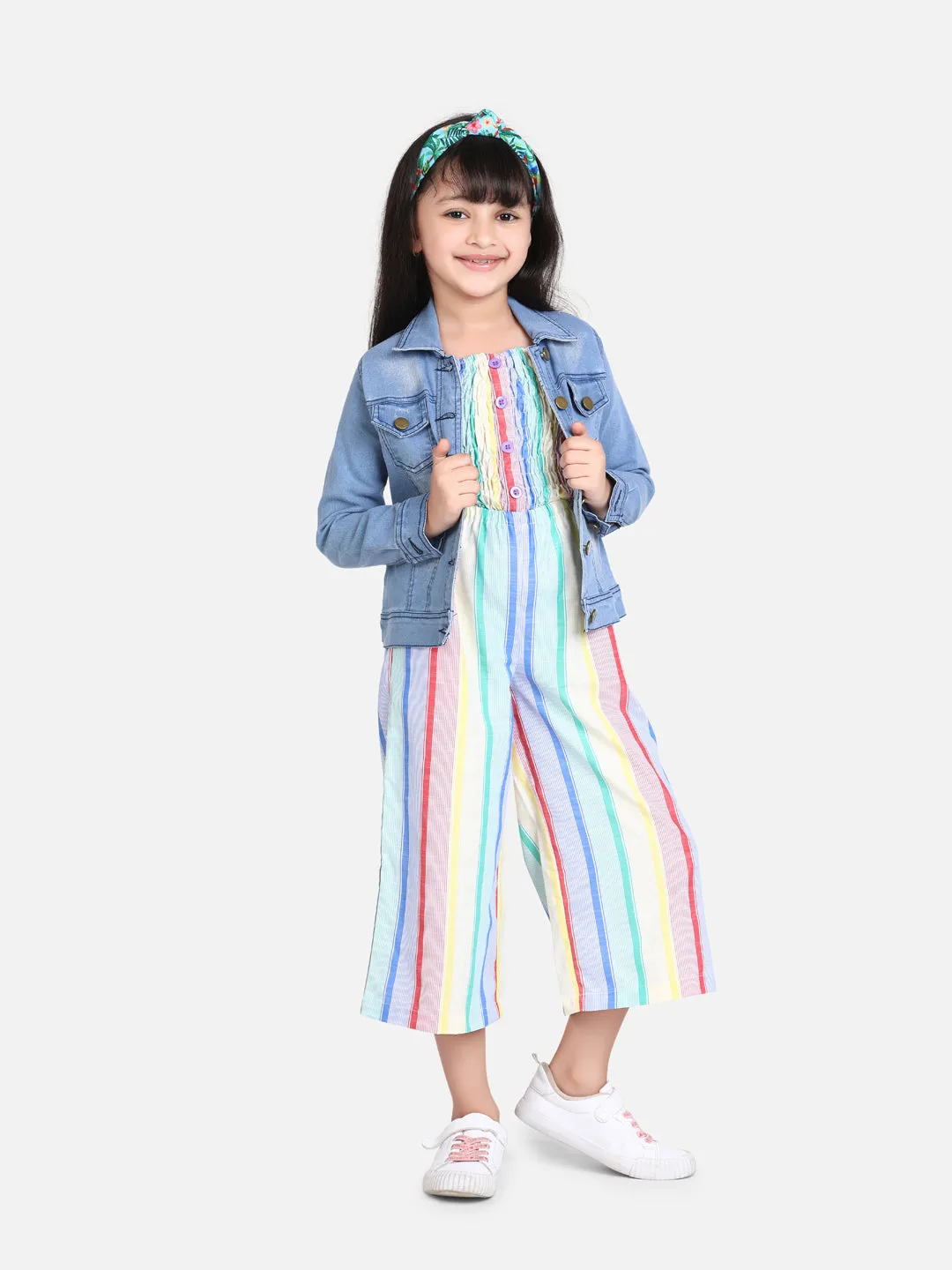 Girl's  Cotton Blend Multicolour Jumpsuit - StyleStone Kid