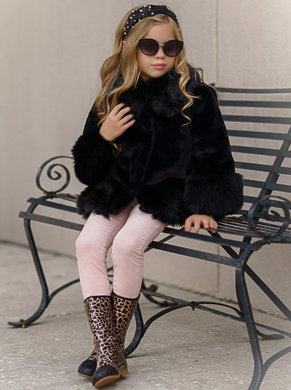 Girls Midi Faux Fur Coat