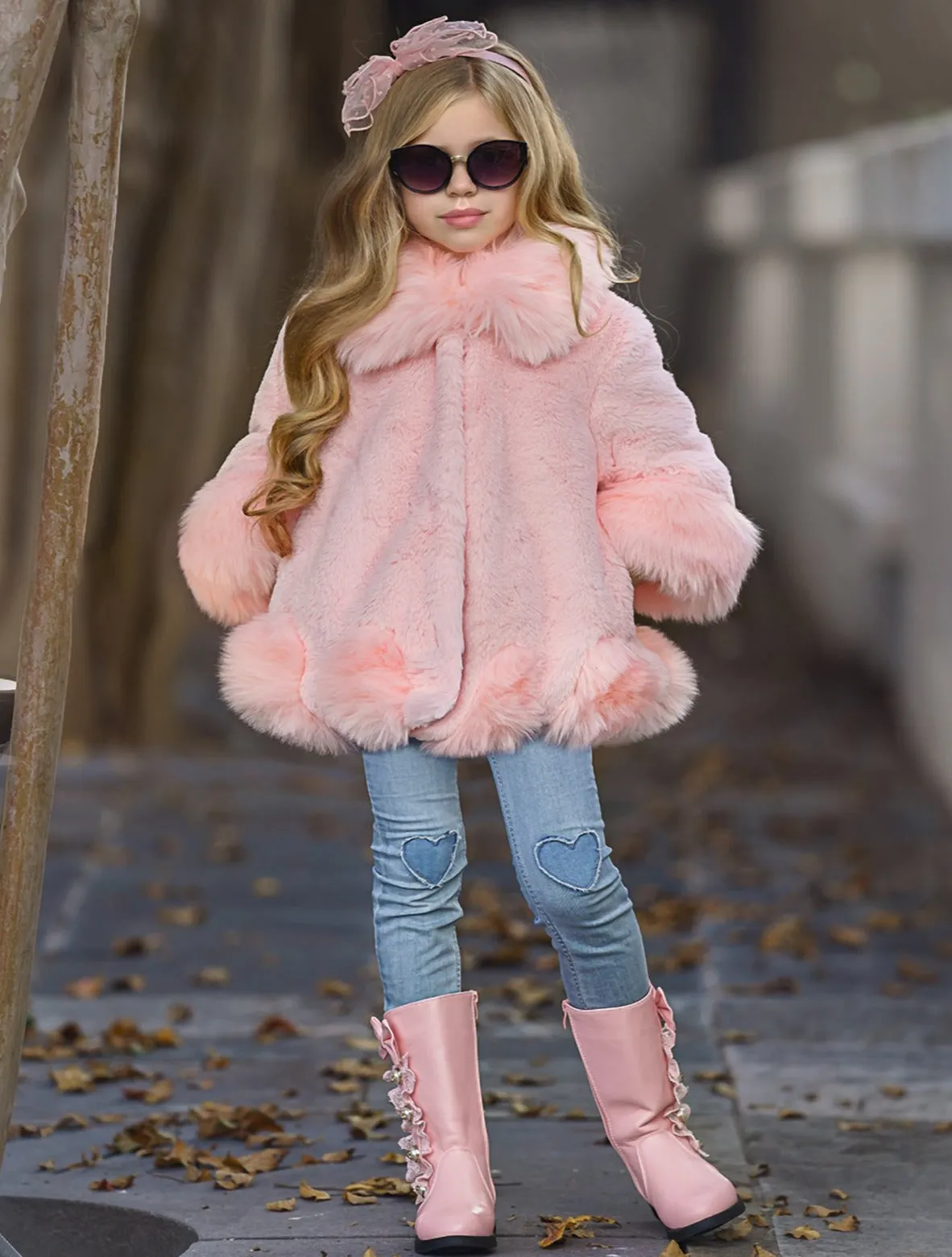 Girls Midi Faux Fur Coat