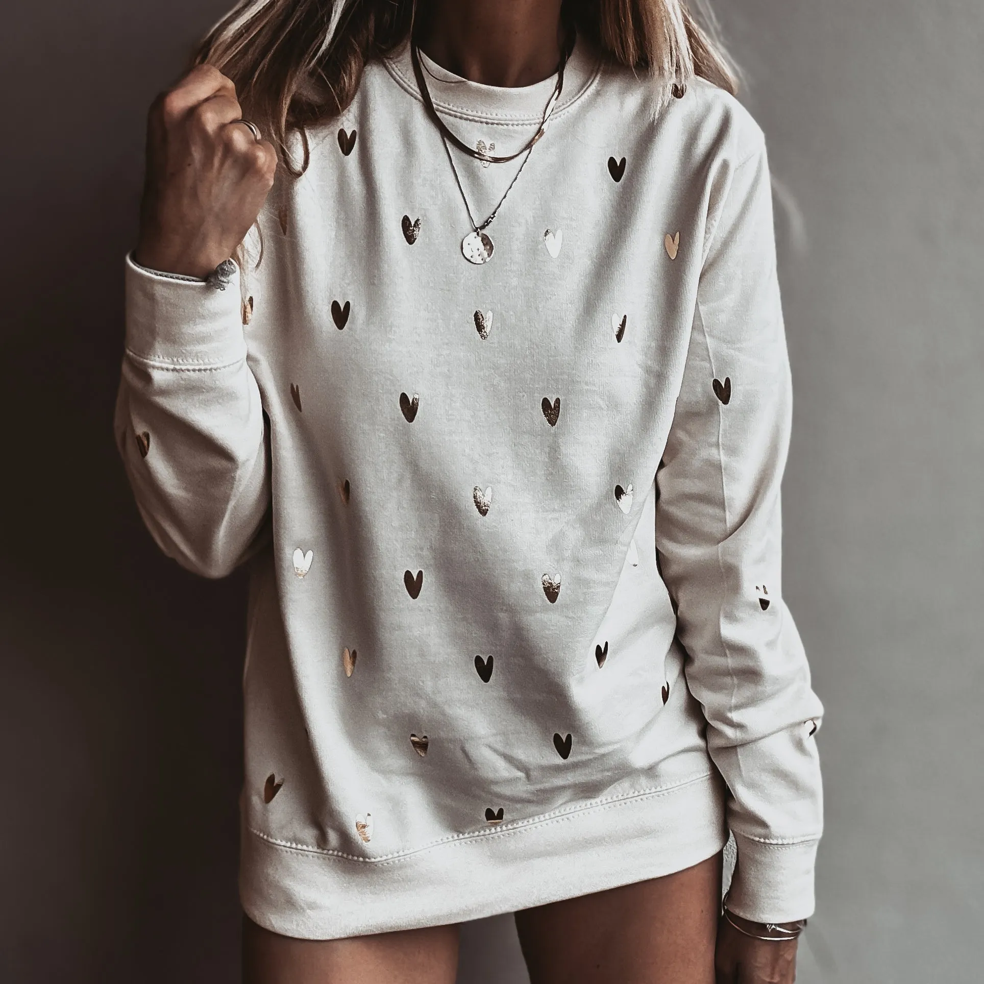 Glitter gold miniature HEARTS on vintage white sweatshirt *NEW*