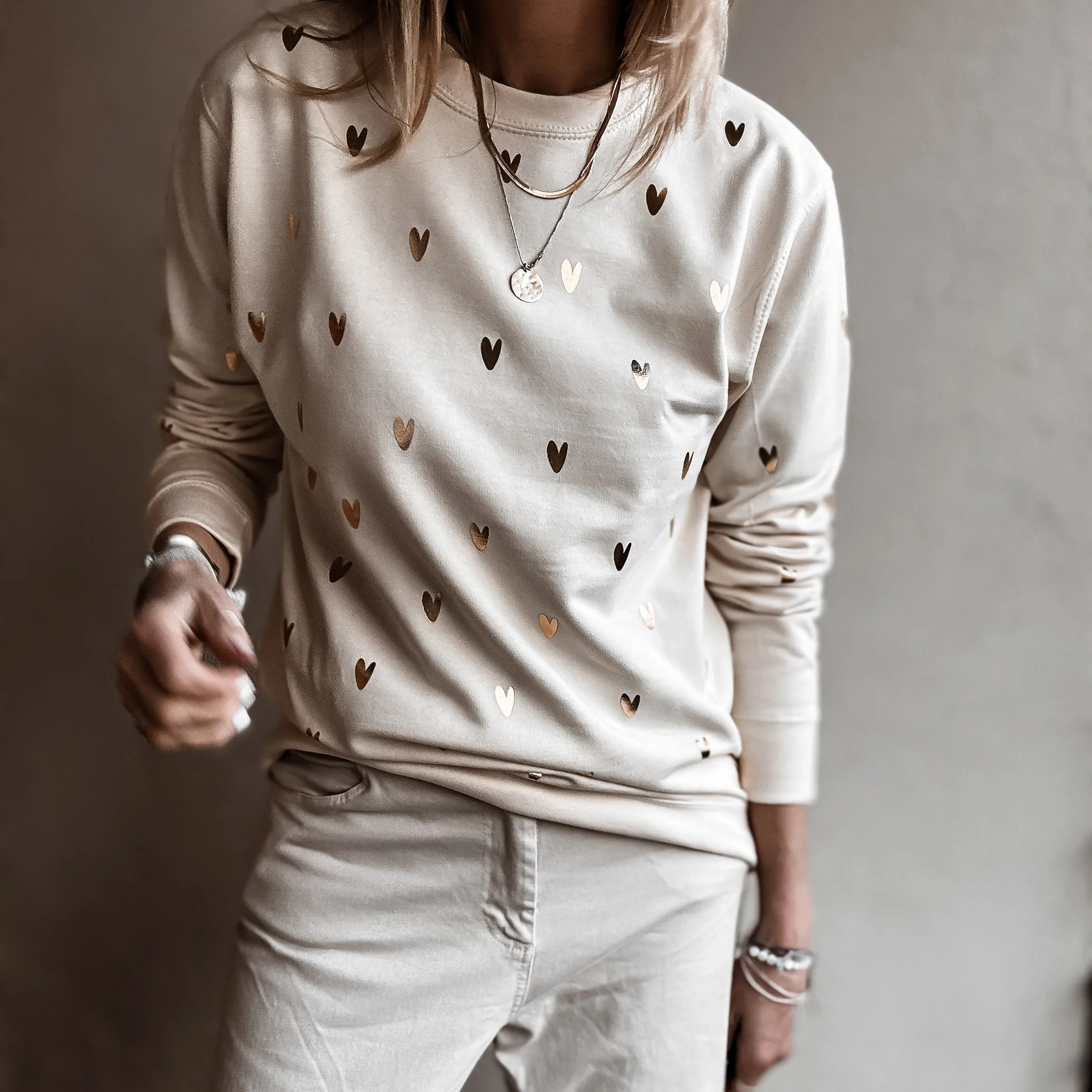 Glitter gold miniature HEARTS on vintage white sweatshirt *NEW*