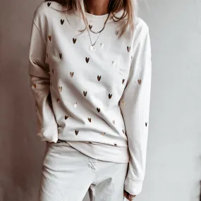 Glitter gold miniature HEARTS on vintage white sweatshirt *NEW*