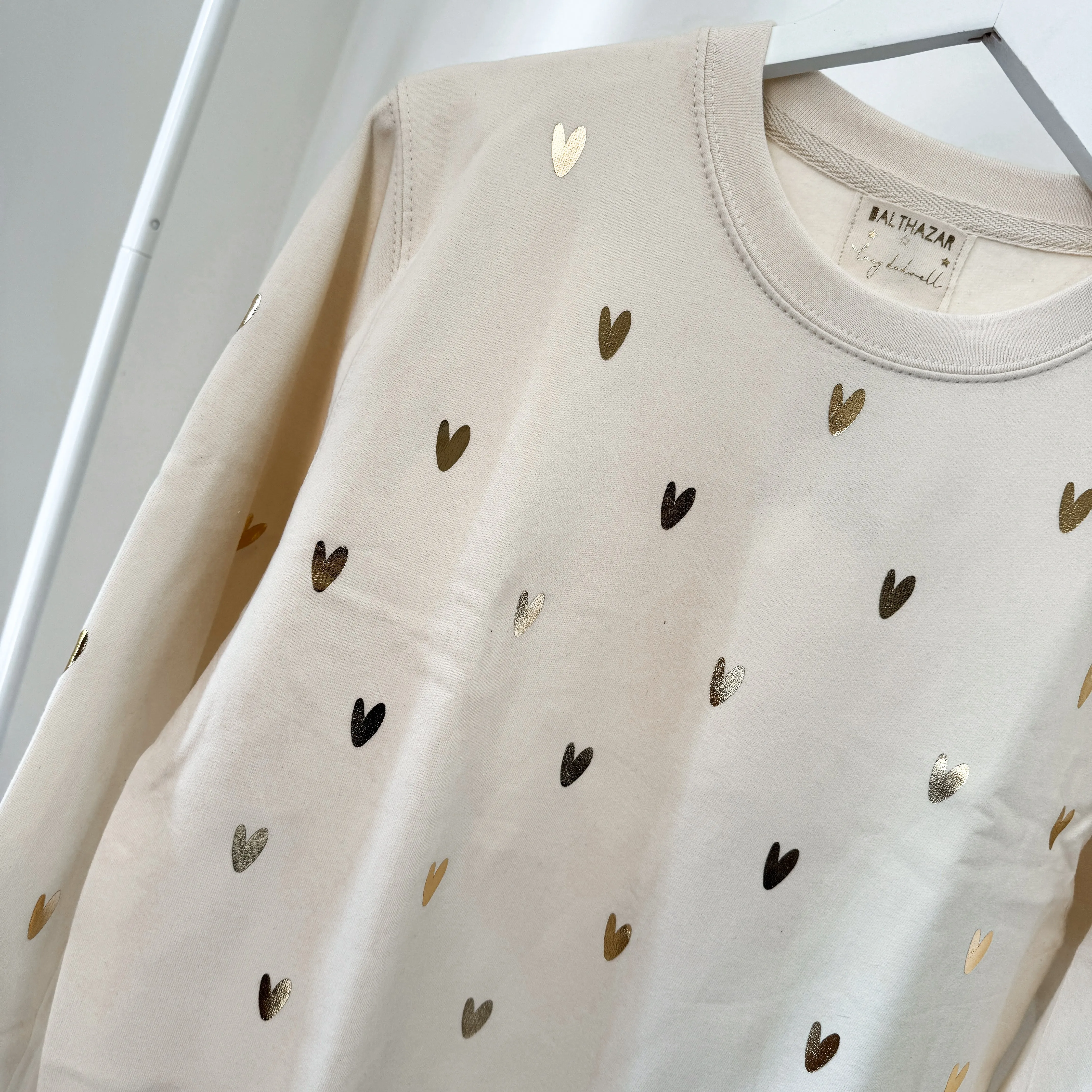 Glitter gold miniature HEARTS on vintage white sweatshirt *NEW*