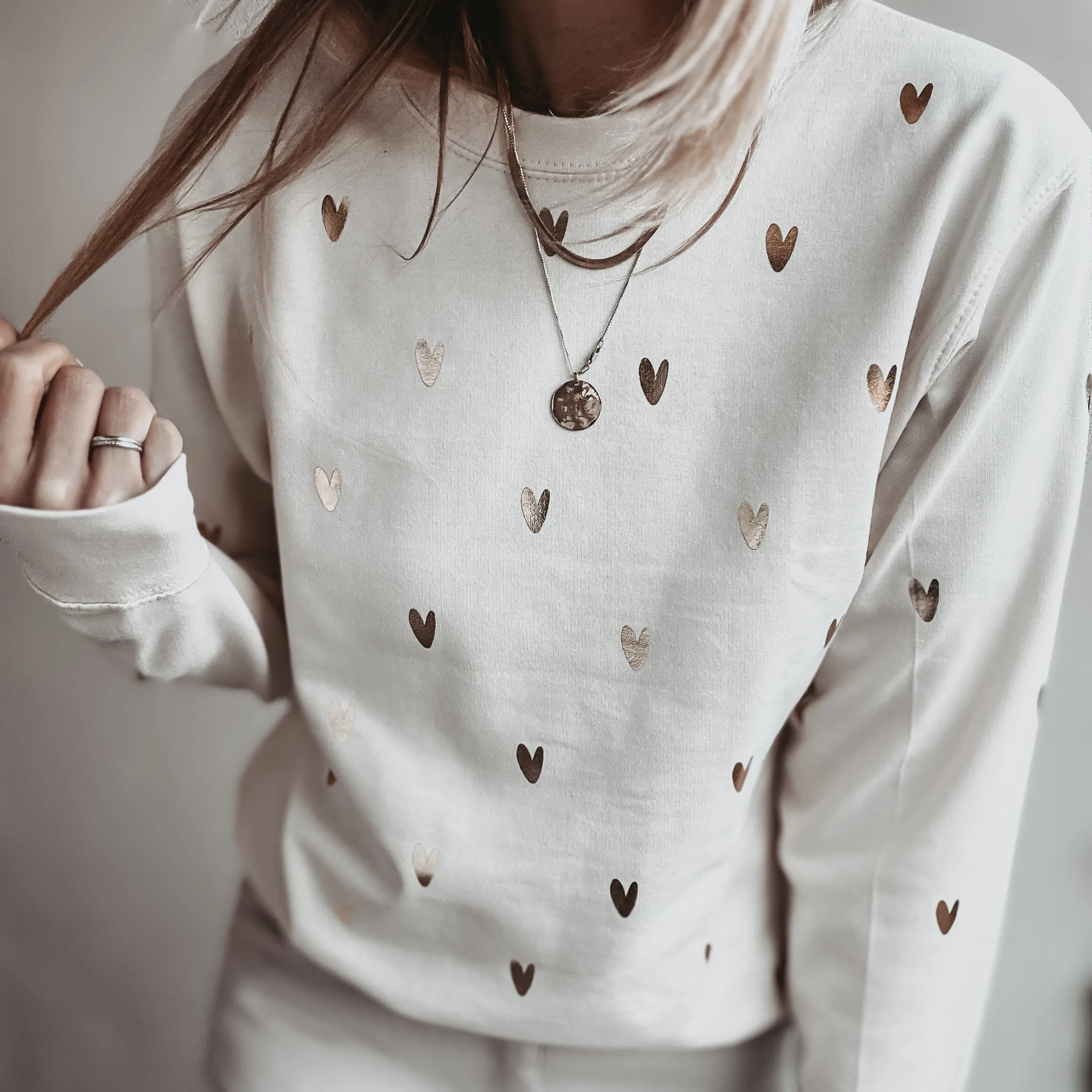 Glitter gold miniature HEARTS on vintage white sweatshirt *NEW*