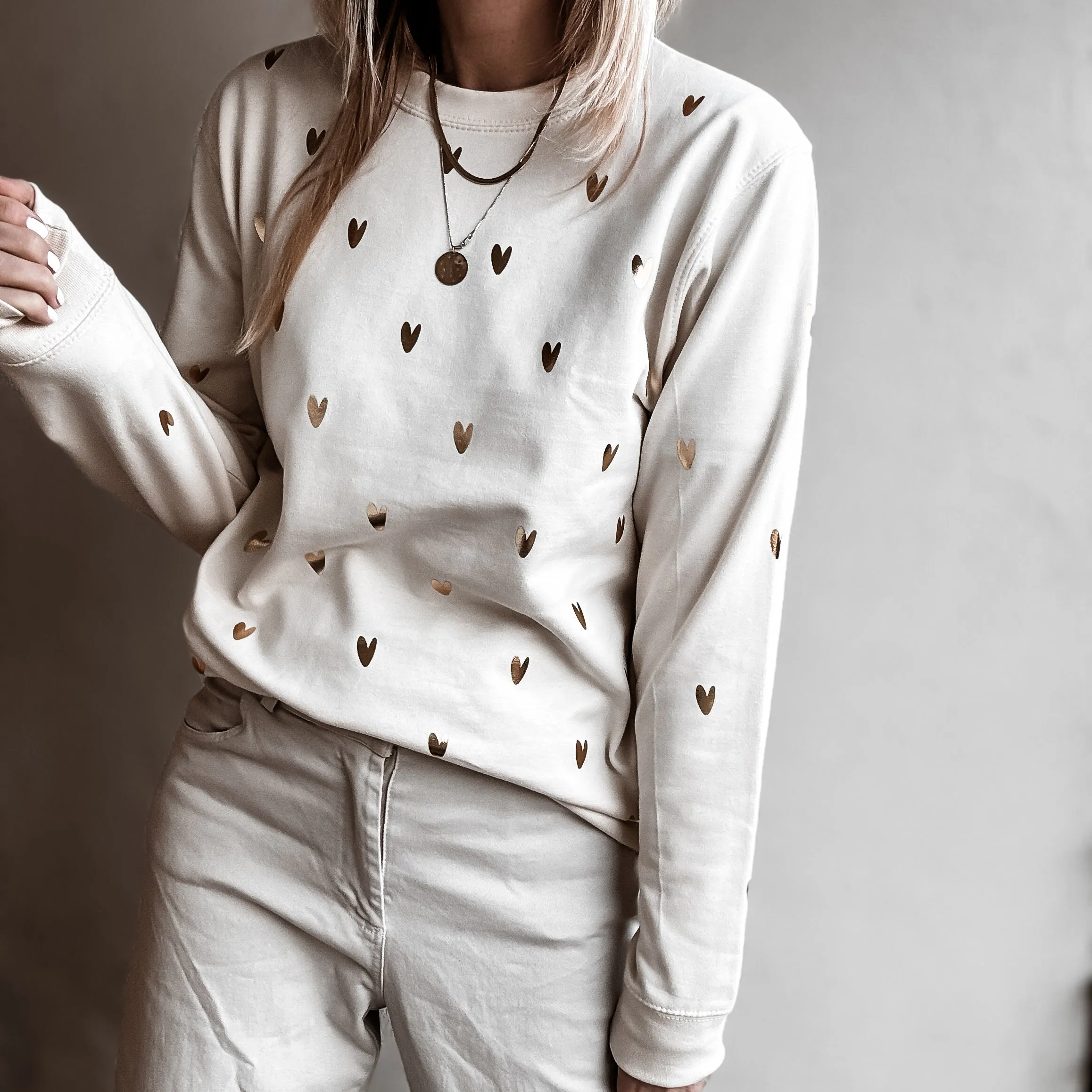 Glitter gold miniature HEARTS on vintage white sweatshirt *NEW*