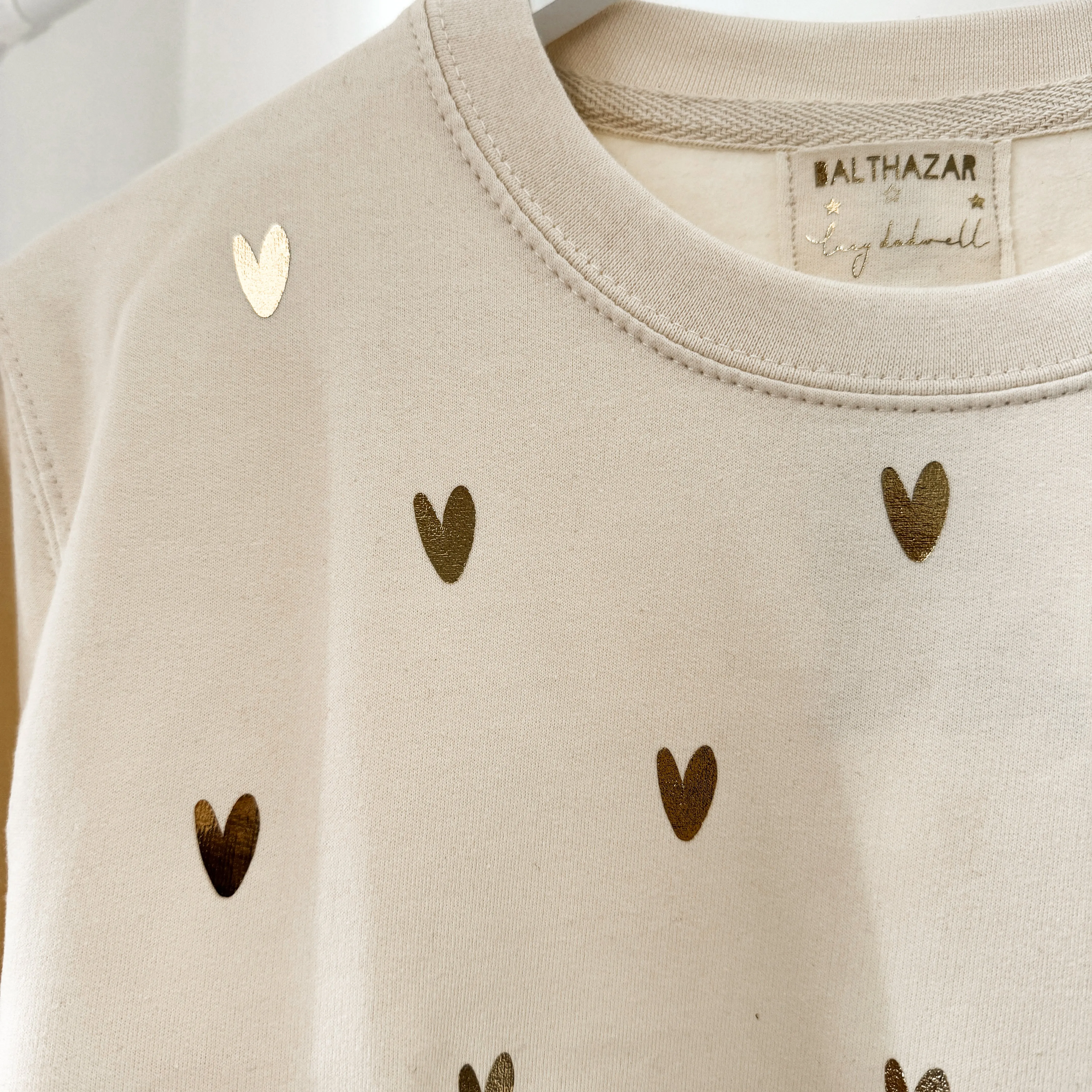 Glitter gold miniature HEARTS on vintage white sweatshirt *NEW*