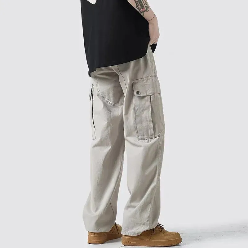 GODLIKEU Japanese Cargo Pants Men's Large Mulit Pocket Straight Fashion Fried Street Trousers