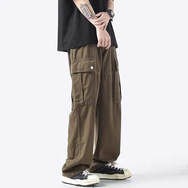 GODLIKEU Japanese Cargo Pants Men's Large Mulit Pocket Straight Fashion Fried Street Trousers