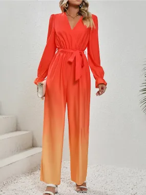 Gradient Tie Front Flounce Sleeve Jumpsuit