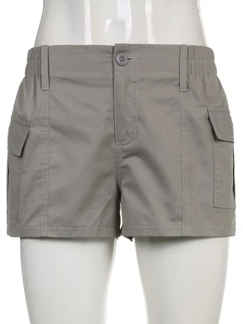 Grey Cargo Shorts Pockets Low Waisted Joggers Retro Streetwear Shorts