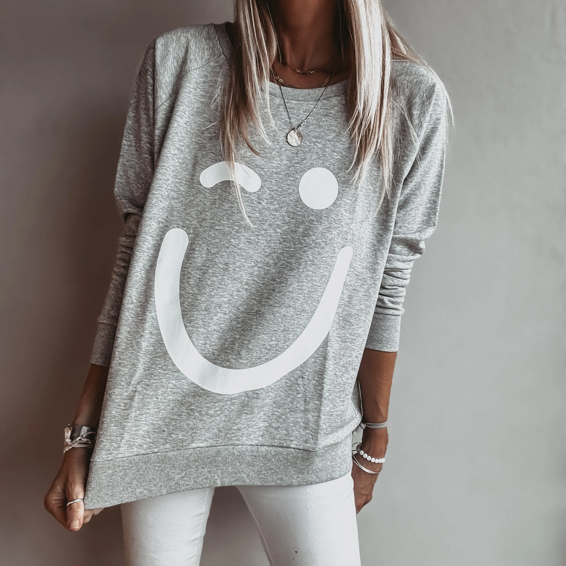 Grey Smiley sweatshirt *relaxed style* *NEW*