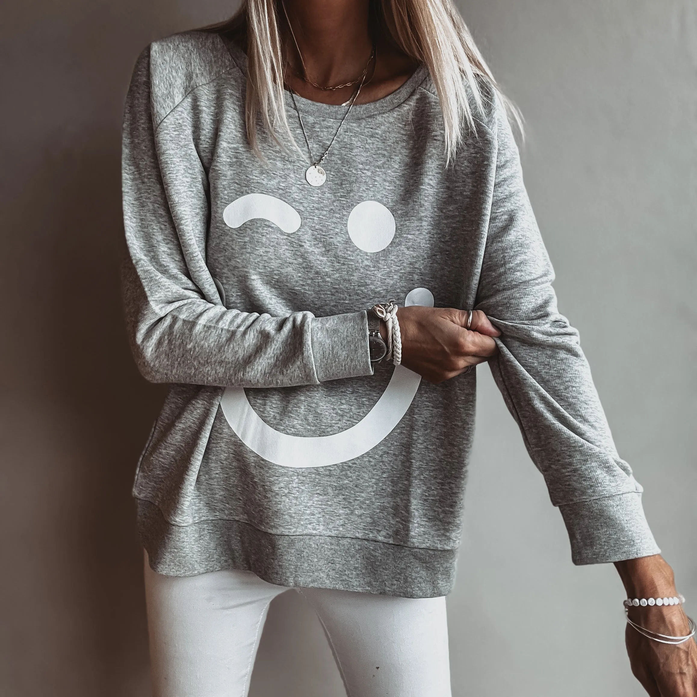 Grey Smiley sweatshirt *relaxed style* *NEW*