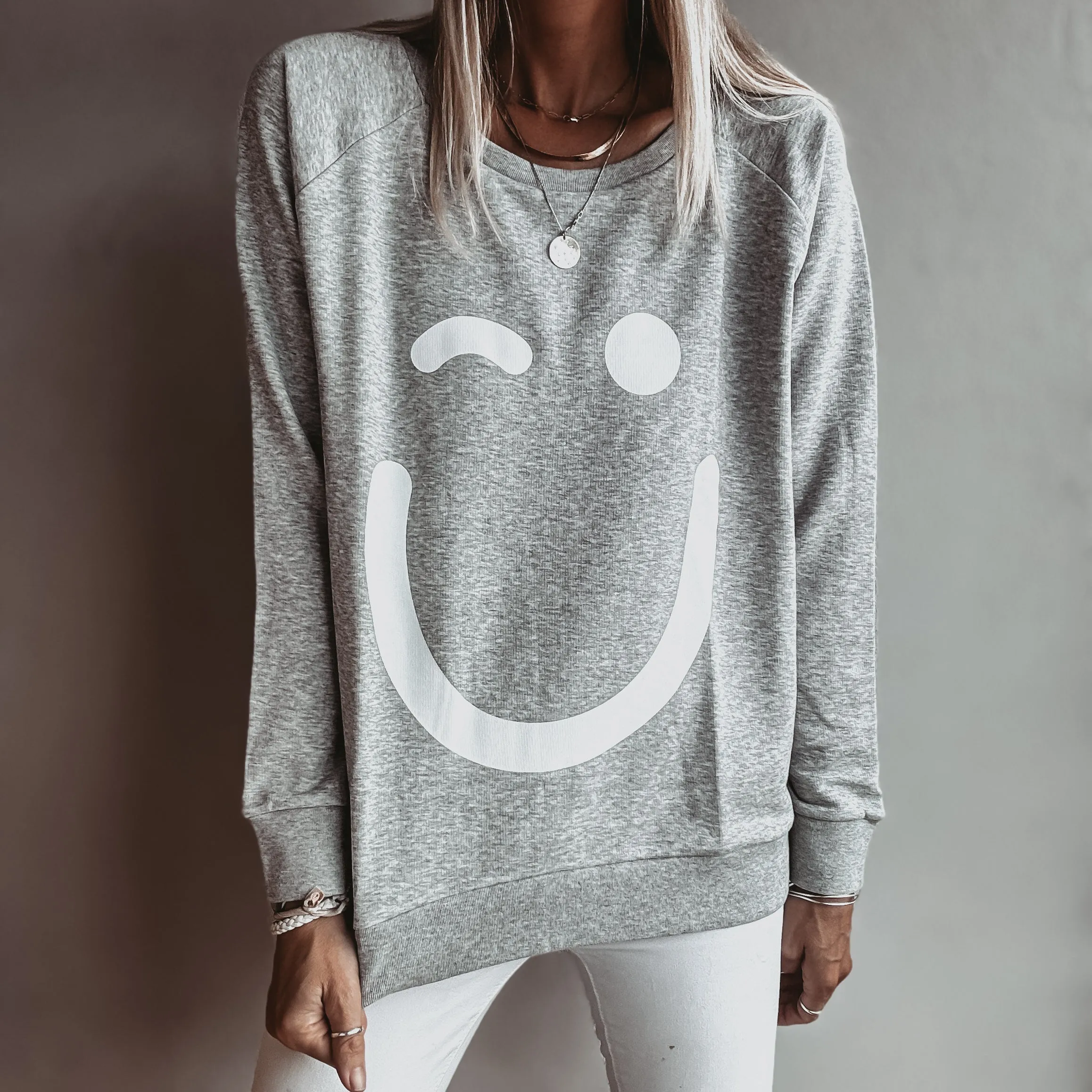 Grey Smiley sweatshirt *relaxed style* *NEW*