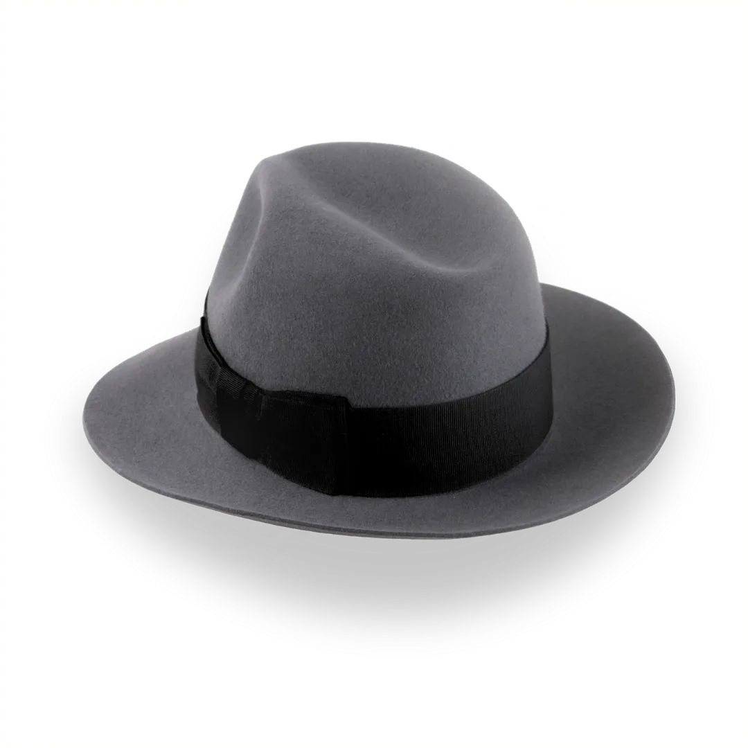 Grey Wide Brim Center-Dent Fedora in High-quality Fur Felt | The Silkstone