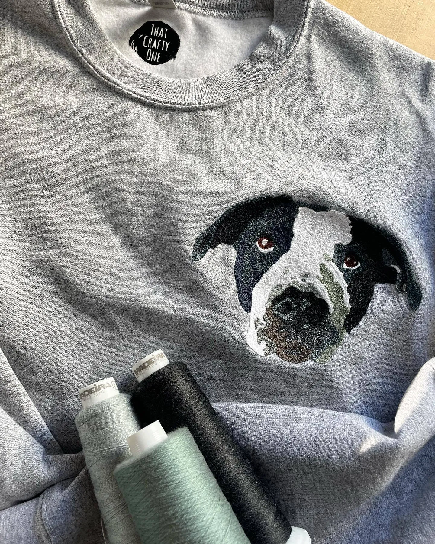 Handmade Handcranked Chainstitch Embroidered Custom Pet Portrait Sweatshirt