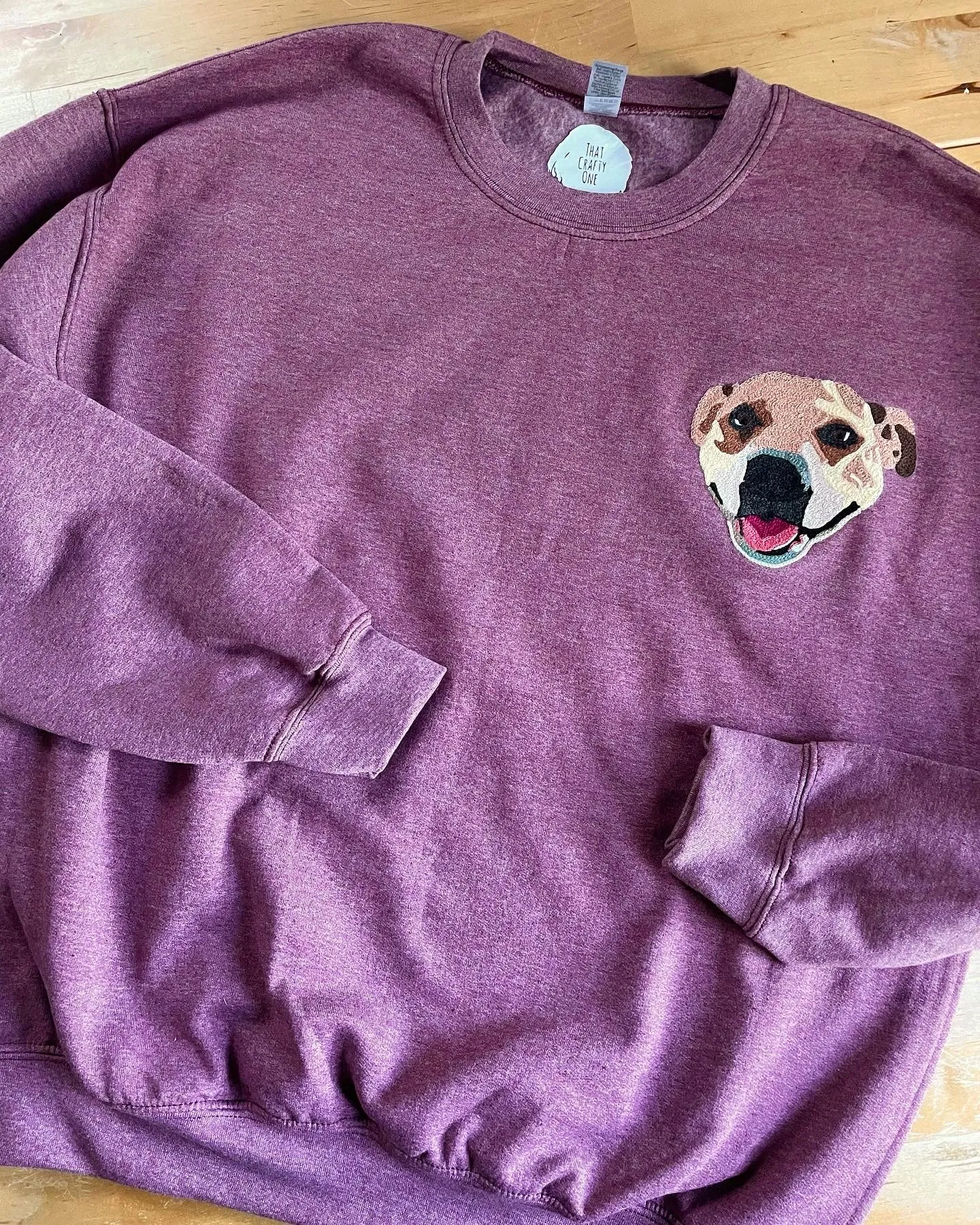 Handmade Handcranked Chainstitch Embroidered Custom Pet Portrait Sweatshirt