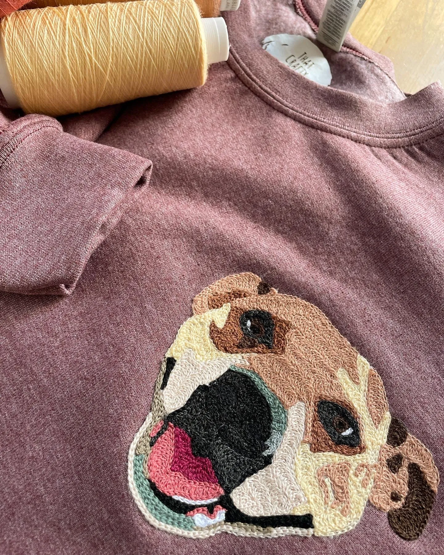 Handmade Handcranked Chainstitch Embroidered Custom Pet Portrait Sweatshirt