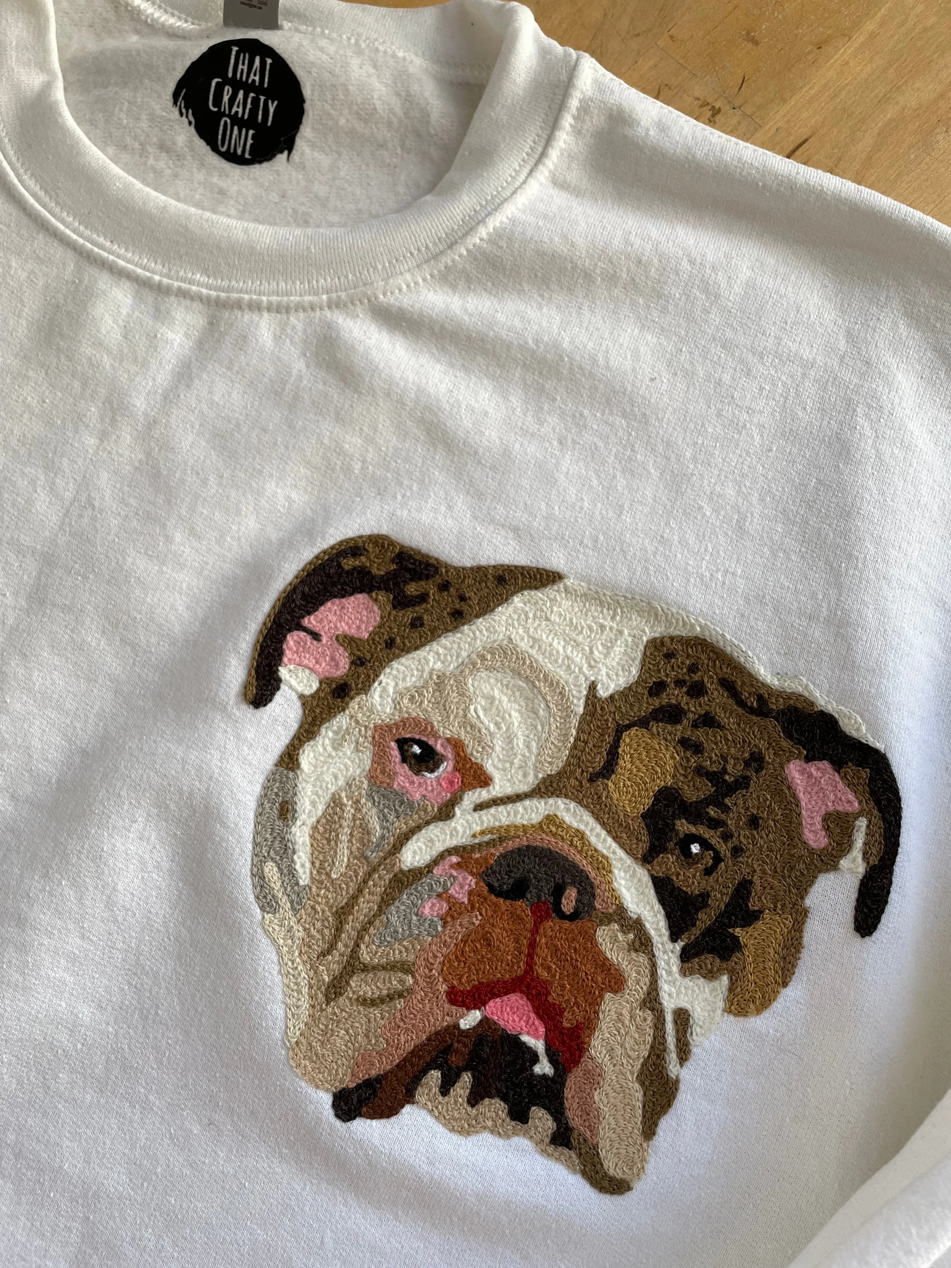 Handmade Handcranked Chainstitch Embroidered Custom Pet Portrait Sweatshirt