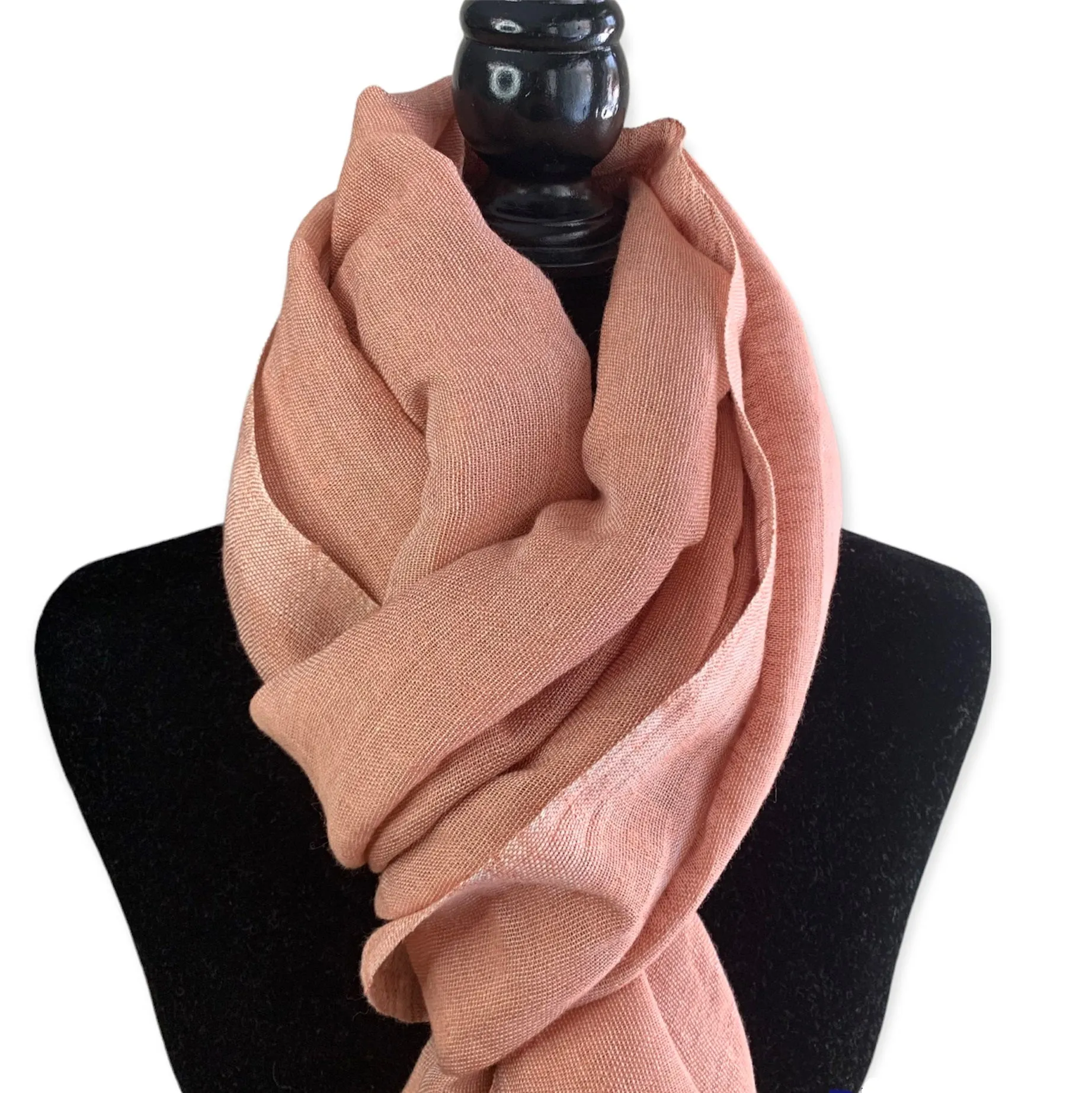 Handwoven Linen Scarf - Peach Fuzz