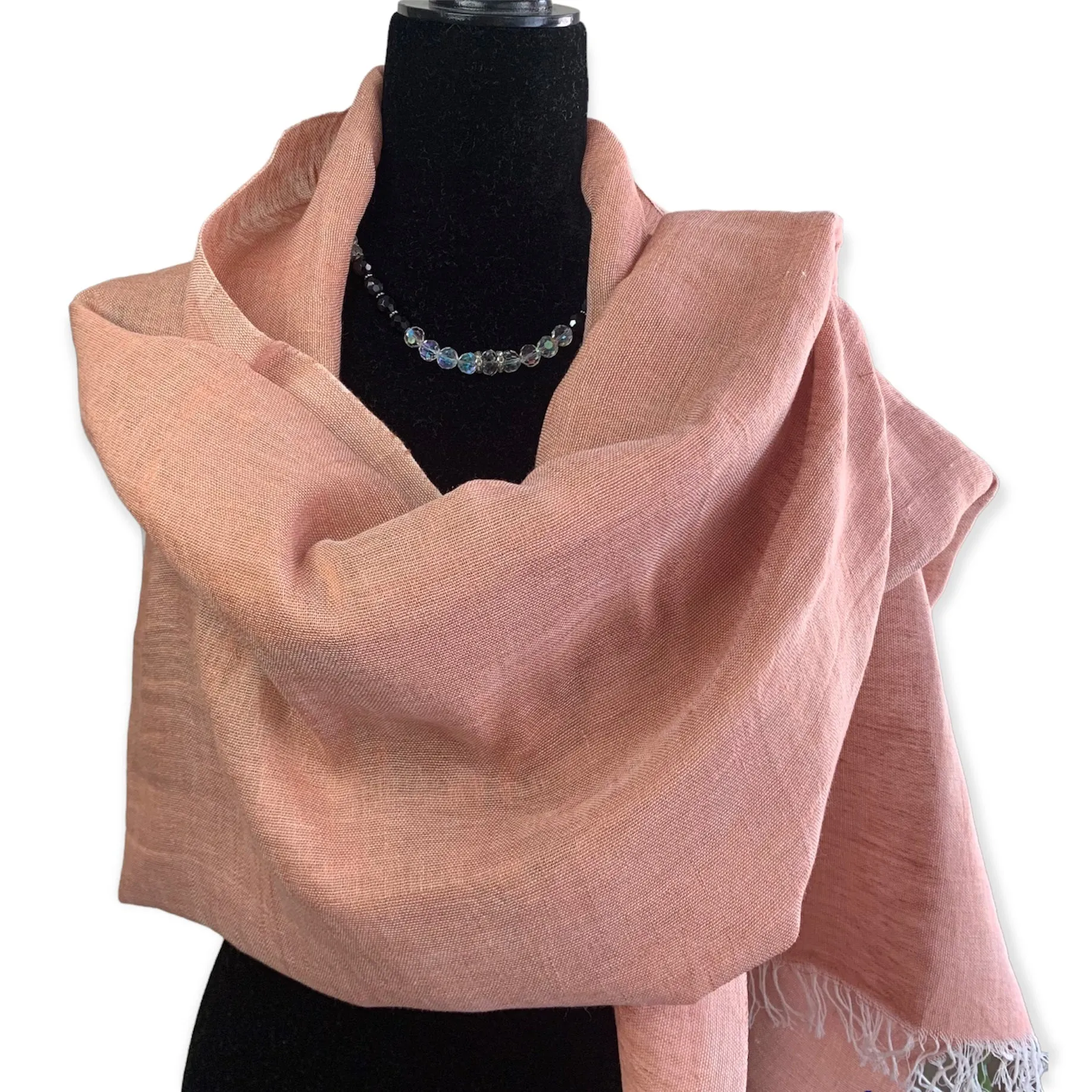 Handwoven Linen Scarf - Peach Fuzz