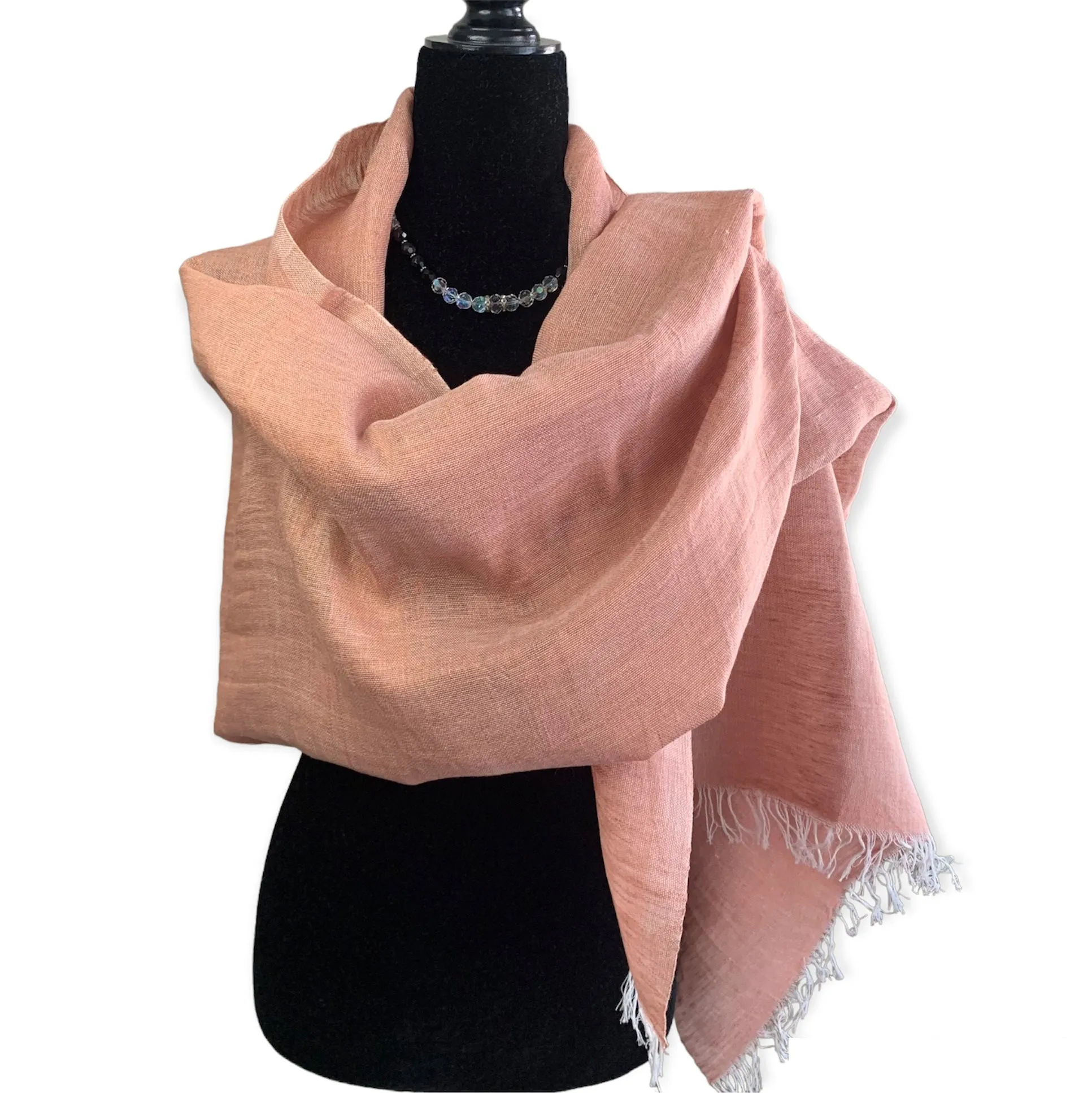 Handwoven Linen Scarf - Peach Fuzz