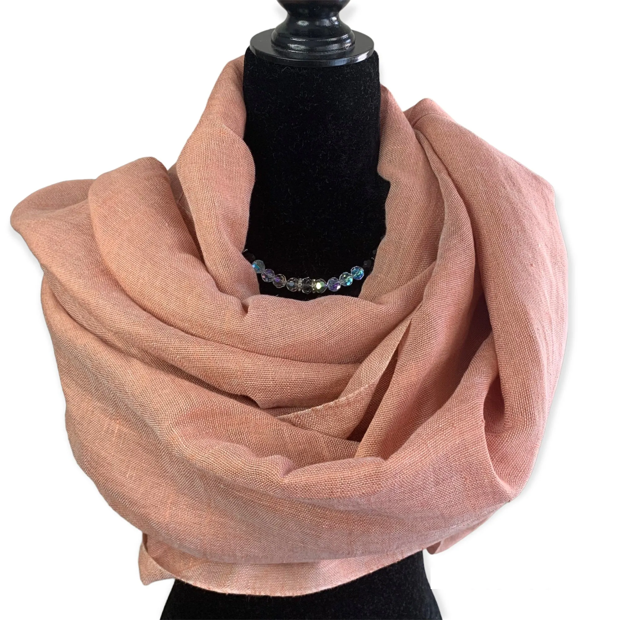 Handwoven Linen Scarf - Peach Fuzz