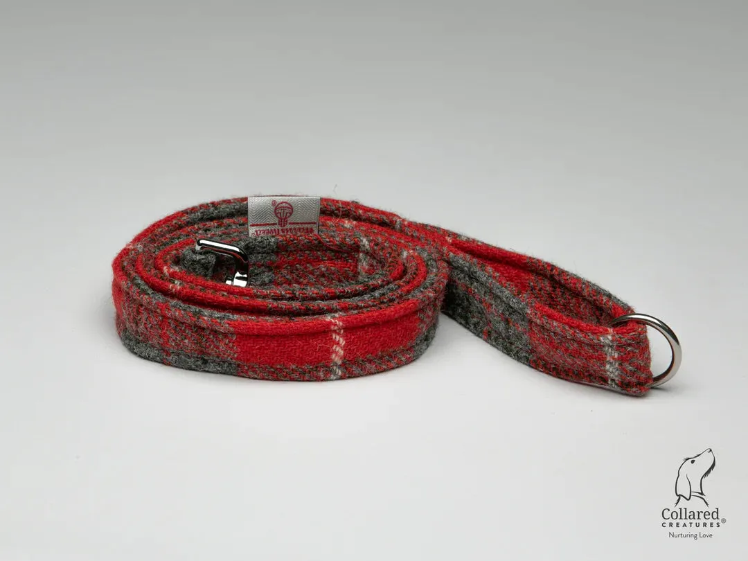 Harris Tweed Red & Grey Check Buckle Dog Collar