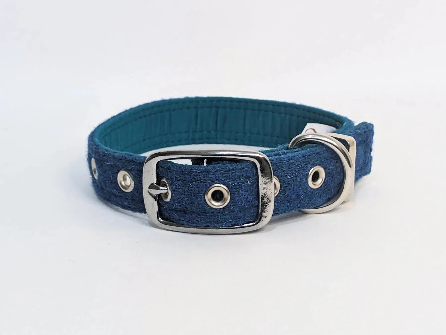 Harris Tweed Teal Herringbone Buckle Dog Collar